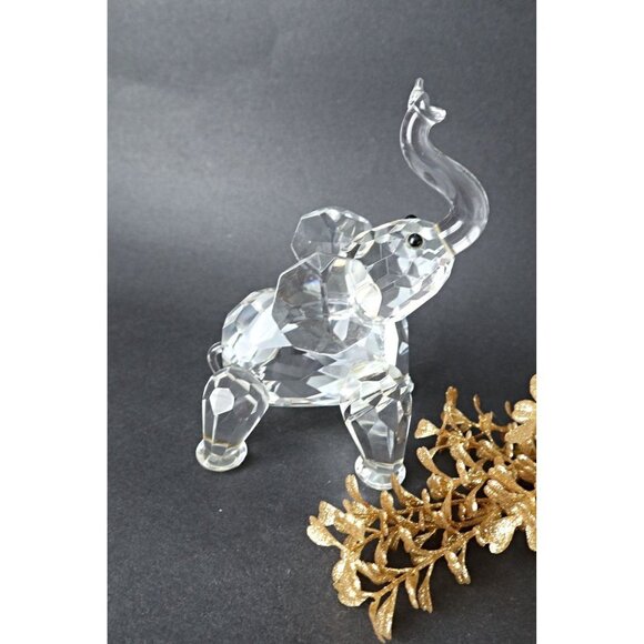 Vintage Lead Crystal Elephant Figurine Trunk Up Paperweight - Picture 1 of 7